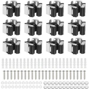 PATIKIL Broom and Mop Holder, 12 Pack Wall Mounted Stainless Steel Mop Hanger Heavy Garden Tool Organizer Rack Hanging Clips with Screws for Home Garage, Black