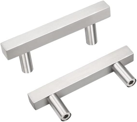 6 Pack Stainless Steel Cabinet Handles,2 1/2 Inch Satin Nickel Finish Drawer Pulls,Handles for Cabinets and Drawers,Square T Bar Cabinet Pulls, 4 Inch Overall Length