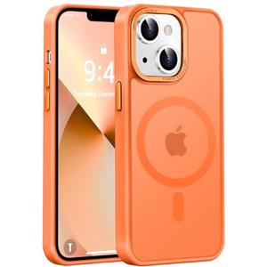 Newfuture Designed for iPhone 13 Case & iPhone 14 Case with Magnetic [13 FT Military Drop Protection] [Compatible with Magsafe] Slim Translucent Shockproof with Anti-Fingerprint Phone Case, Orange