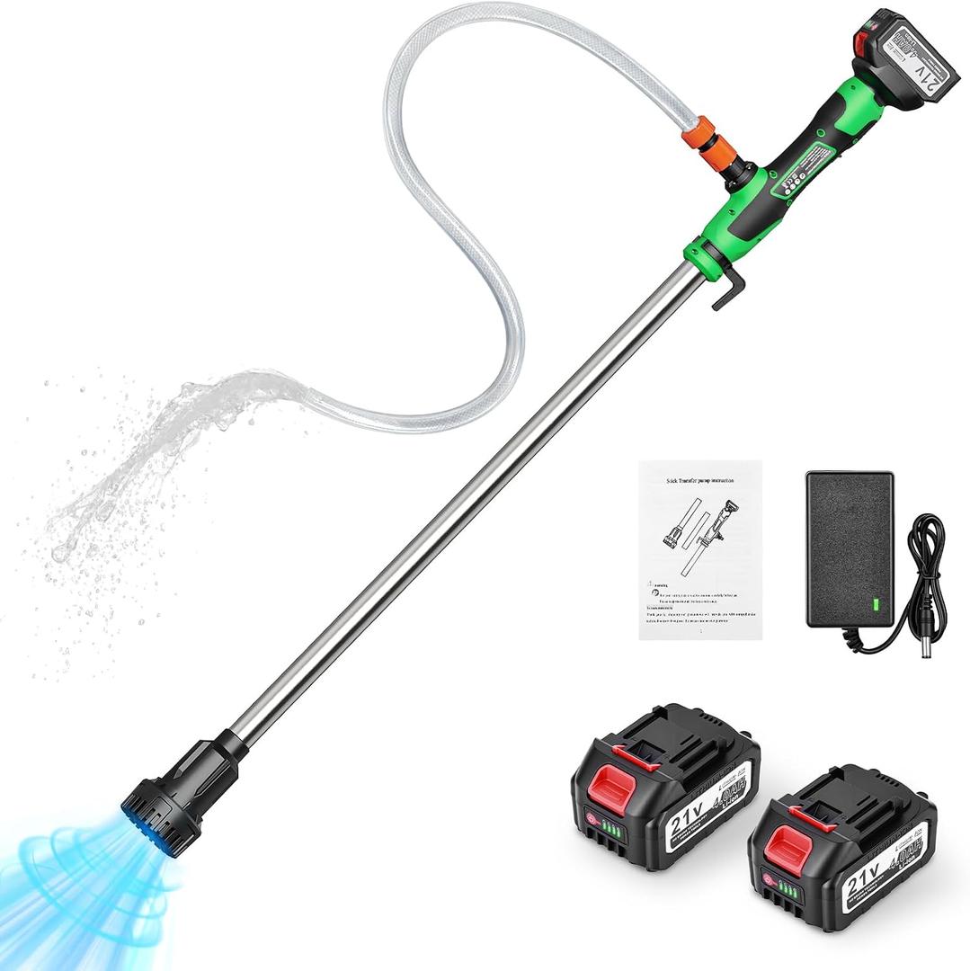 Cordless Stick Water Transfer Pump, Portable Water Pump,Battery Powered (Includes 21V, 2 * 4000mAh Batteries),720GPH, 33-Foot Head,for Pools, Gardens, Ponds, Boats, Rain Barrels, and Outdoor Drainage