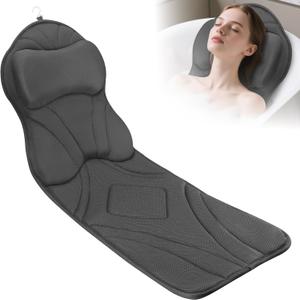 Full Body Bath Pillow for Tub Ergonomic Bathtub Pillow for Neck and Back Support,4D Mesh Bathtub Cushion with 10 Non-Slip Suction Cups (Gray)