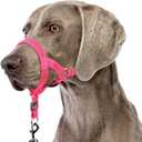 BARKLESS Sturdy No Pull Head Collar for Medium Large Dogs, Gentle Reflective Head Halter with Safety Link, Adjustable Nylon Dog Training Muzzle Leash for Walking Control (Hot Pink, L)