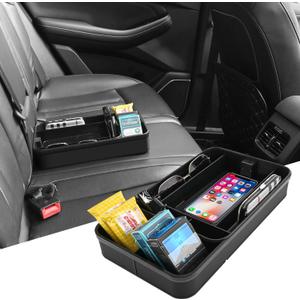 Keketuohai Car Armrest Extra Storage Box,Center Console Organizer,Dash Mount Phone Holder,Auto Rear Middle Seat Tray, Car Small Caddy for Key,Sunglass,Wallets (Black)