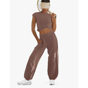LAMISSCHE Womens Loungewear Set 2 Piece Outfits Sets Cropped Tops and Wide Leg Pants with Pockets Tracksuit XS