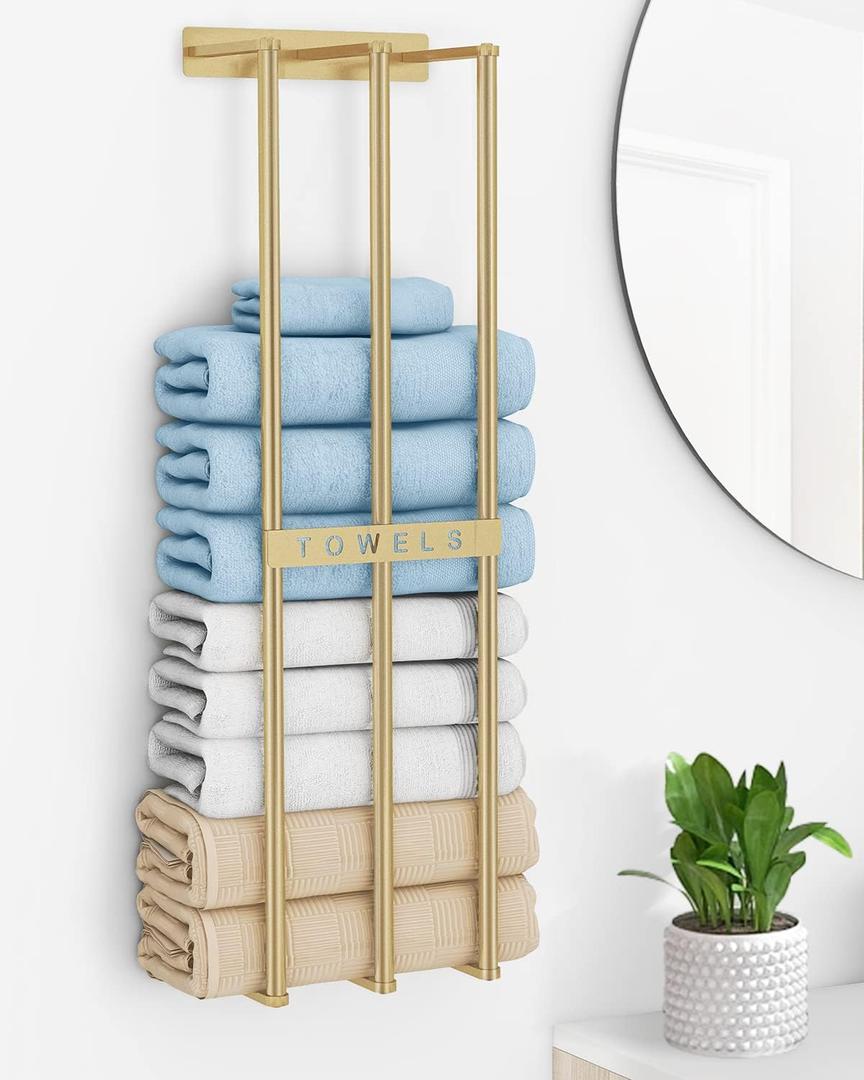 Bathroom Towel Storage, Bethom Wall Towel Rack for Rolled Towels, Bath Towel Holder Wall 30 Inch, Towel Racks Wall Mounted for Small Bathroom, Gold