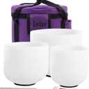 Leize Crystal Singing Bowl Tuned Quartz with Suede Striker Carry Case Bag, Set of 3 PCS 432HZ 6" B 7" G 8" F, Frosted White