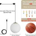 Plug in Globe Pendant Light, Mid Century Globe Hanging Lamp with Cord and ON/Off Switch, Modern Gold Chandelier with Milk Glass for Kitchen Island Dining Room Bedroom Hallway Foyer
