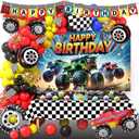 Monster Huge Truck Birthday Party Decorations Kit Including Truck Backdrop, Balloon Garland, Tablecloth, Cake topper