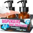 2 Pcs Amber Glass Soap Dispenser With Pump - 8.5Oz Hand and Foam Soap Dispenser Bottle (Black)