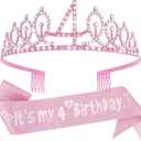 Canitor Birthday Decorations for Girls - Crown Tiara Sash Set and Headband Gift (4 years old)