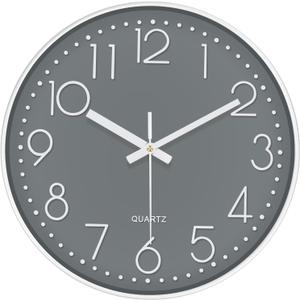 Modern Silent Wall Clock - 12 Inch Wall Clocks Battery Operated Large Number, Non-Ticking Analog Clock with Tempered Glass Quartz Clocks for Living Room Bedroom Office Kitchen, Grey (Gray)