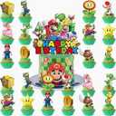 CJML 1 Zhong Mario Birthday Party Supplies, 24 Cupcake Cake Toppers 2 Packs