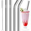 Vinaco Stainless Steel Smoothie Straws, 0.4'' Extra Wide Reusable Metal Drinking Straws for Milkshake, Smoothie, Beverage, Set of 4 with 1 Cleaning Brush