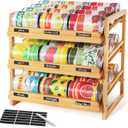 Yumkfoi Bamboo Can Organizer for Pantry, 3 Tier Stackable Can Storage Organizer Pantry with Label Sticker and Marker Pen, Can Holders for Cabinet and Can Rack Organizer (Natural Bamboo)