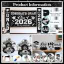 Black and Silver Graduation Decorations 2026 Set, All-in-1 Kit with Congrats Grad Banner Class of 2026 Backdrop Porch Sign Balloons Centerpieces Card Box Pom Poms Streamers for College High School