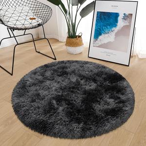 Black Round Rug 3ft Circle Rug Fluffy for Bedroom,Tie Dyed Soft Shaggy Plush Round Carpet for Kids Girls Boys Room Baby Nursery Living Room Playroom Home Dcor Washable (2'11" (Round))