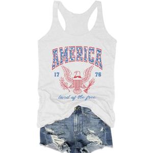 Women's Here for The Boom Tanks Tops 4th of July Shirts Graphic Tee Patriotic Independence Day Sleeveless Shirt (Large, White)
