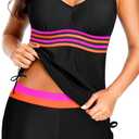 Tempt Me Two Piece Tankini Swimsuits for Women Tummy Control Bathing Suit with Shorts Athletic Swimwear, Large, Black Color Block 
