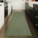 Uphome Kitchen Runner Rug, 2x6 Washable Boho Rug Runners for Hallways Non Slip, 6ft Low Pile Woven Cotton Modern Carpet Runners, Stain Resistant Bedroom Runner Rug for Hallway Entryway Entrance, Green