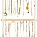 Dahey Hanging Jewelry Organizer Macrame Necklace Holder with 30 Hooks Wall Mounted Jewelry Hanger Over Door Necklace Rack with Tassel for Necklace Bracelet Earring Headband Bow Organizer