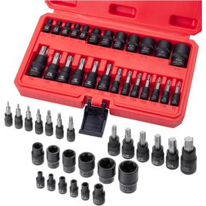 Bates- Torx Bit and Socket Set, 25 pcs, 1/4" 3/8" & 1/2" Drive, Star Bits T8-T60, E-Torx Sockets E4-E22