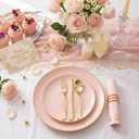 NOCCUR 350PCS Pink Plates Disposable - Pink Gold Plastic Dinnerware Set for 50 Guests Include 100 Dinner/Dessert Plates,150 Cutlery,50 Cups&50 Napkins - Ideal for Party/Wedding/Mother's Day