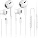 2 Pack USB C Headphones for iPhone 16, Type C Earbuds Wired Earbuds with Microphone & Remote Control Noise Cancelling Earphones, Compatible with iPhone 16 Pro Max, iPad Pro, Most USB C Jack Devices