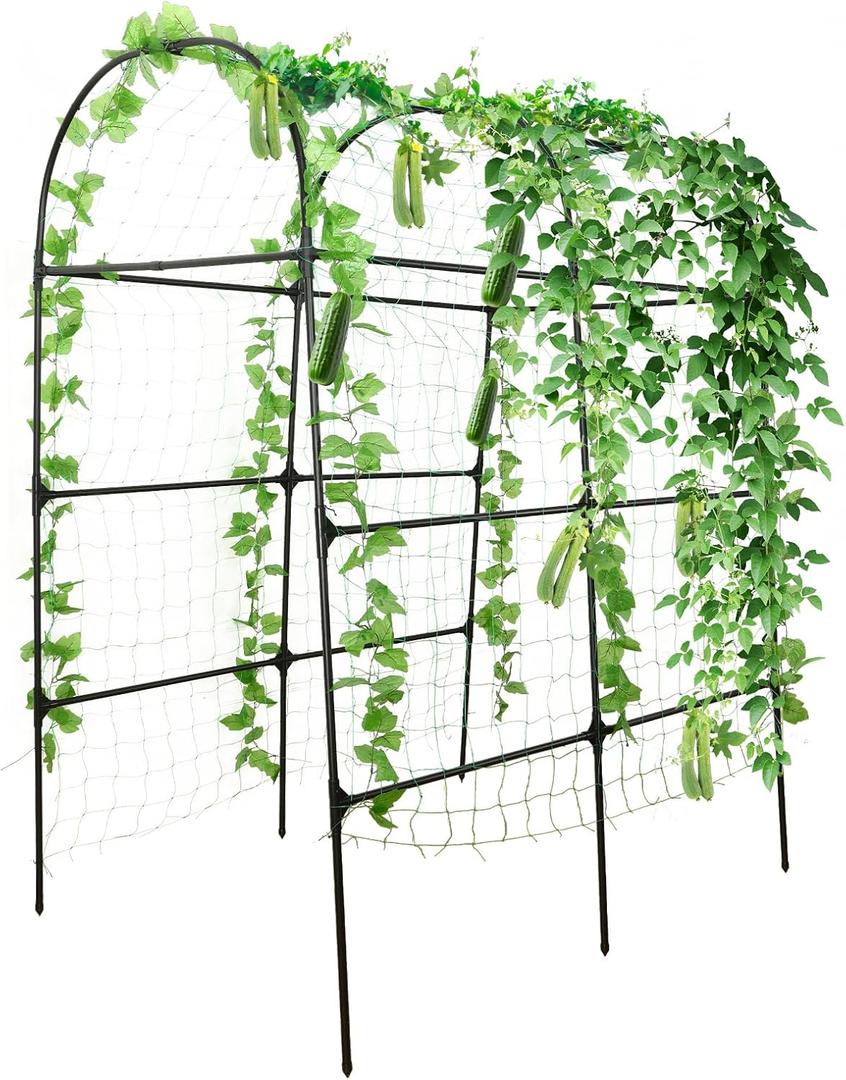 Tall Garden Arch Trellis for Climbing Plants Outdoor, 7 ft Tall Polyethylene-Coated Stainless Steel Garden Arch for Climbing Vine Vegetable/Fruit/Flower, Cucumber Trellis for Raised Bed, Black