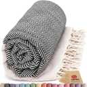 Bazaar Anatolia Turkish Beach Towel 100% Cotton Bath Towels 71x39 Quick Dry Sand Free Lightweight Large Oversized Herringbone Black