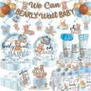 216PCS Blue Baby Shower Decorations Serves 25, Boy Baby Shower Include Banner, Plates, Balloons, Cake Topper and Tablecloths, for Baby Boy Shower Decorations