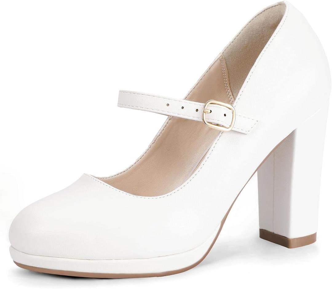 IDIFU IN4 Mary Jane Shoes Closed Toe Heels Platform High Chunky Block Heels Women's Pumps Comfortable Dress Shoes for Women Wedding Bridal Work Fashion Round Toe Pumps Shoes Size 8,5