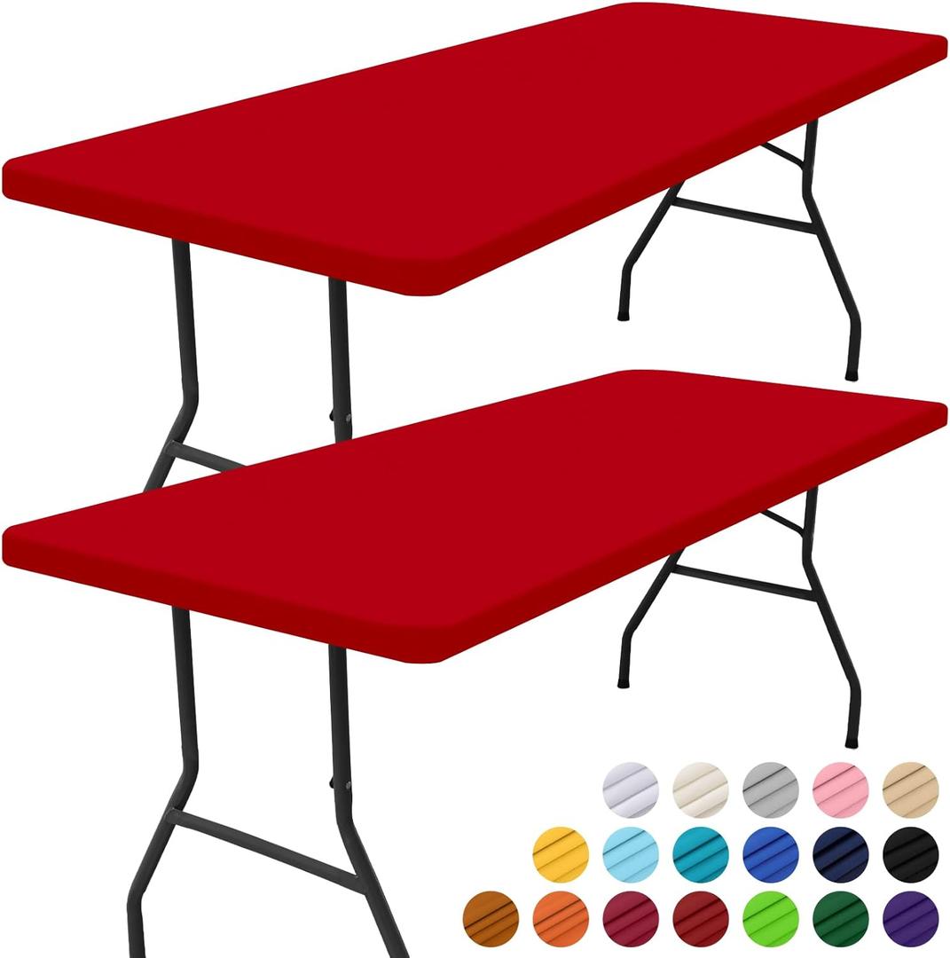 Smiry 2 Pack Rectangle Picnic Table Cloth, Waterproof Elastic Fitted Tablecloths, Washable Polyester Rectangular Patio Table Cover for Camping, Indoor and Outdoor (Red, 30"x48")