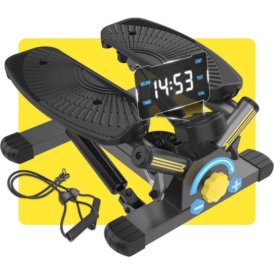 Stepper Machine with Resistance Bands, Mini Stepper with 300LBS Weight Capacity, Twist Stepper for Full Body Workout, Adjustable Step Height, Smooth and Quiet, Step Machine for Men Women