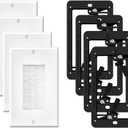 Brush Wall Plate with Mounting Bracket, 4 Pack Cable Pass Through Decorator Cover for Low Voltage Wires, Single Gang Cord Hider for TV Home Theater System (White and Black)