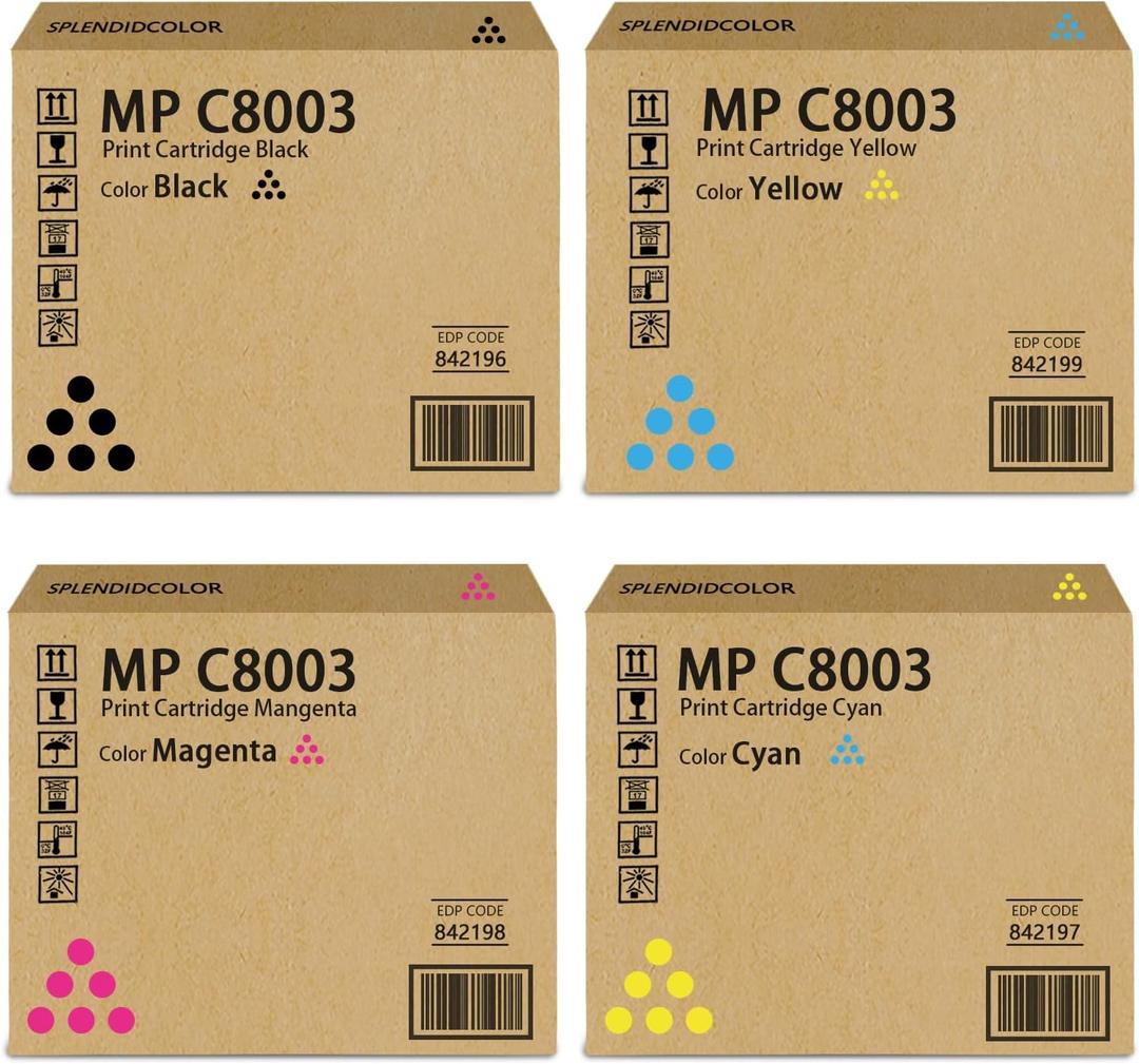 Extra High Yield MP C8003 Toner Cartridge (BK:47,500 Pages,CMY:26,5000 Pages) 842196 842197 842198 842199 Replacement for Ricoh MP C8003 IM C6500 IM C8000 MP C6503 IM C8000 MP C6503 MP C6503 Printer