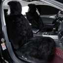 OGLAND 2 Pack Fluffy Sheepskin Car Seat Cover-Fuzzy Fur Auto Cushion for Universal Automotive Protector (Black, 2 Pcs Front Seat Cover)