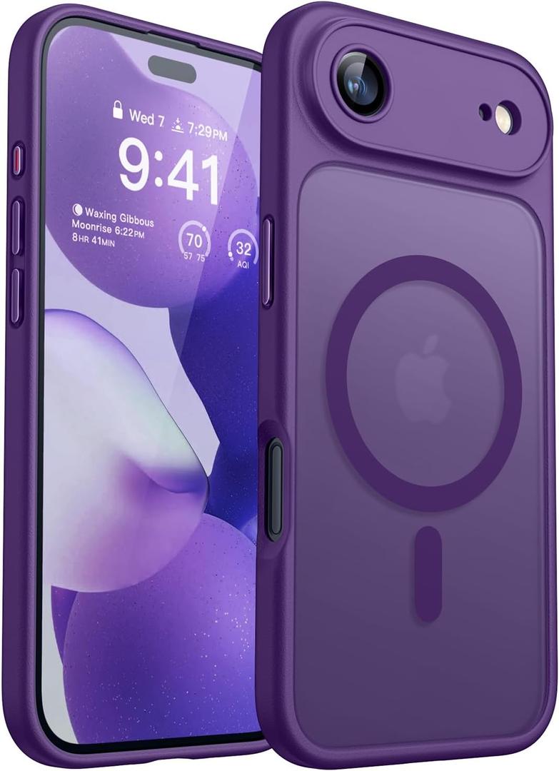 CANSHN Magnetic Compatible with iPhone Air Case(6.5 Inch), Upgraded [Full Camera Protection] [Compatible with Magsafe] [Translucent Matte] Shockproof Phone Cover for iPhone 17 Air Case,Deep Purple