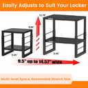 Locker Organizer Shelf School, Adjustable Width and Height, Stackable Metal Locker Storage Organization, Ideal Locker Fits Standard Size School, Office, and Gym Lockers, Black, 14.57 inches x 9.45 inches x 13.78 inches