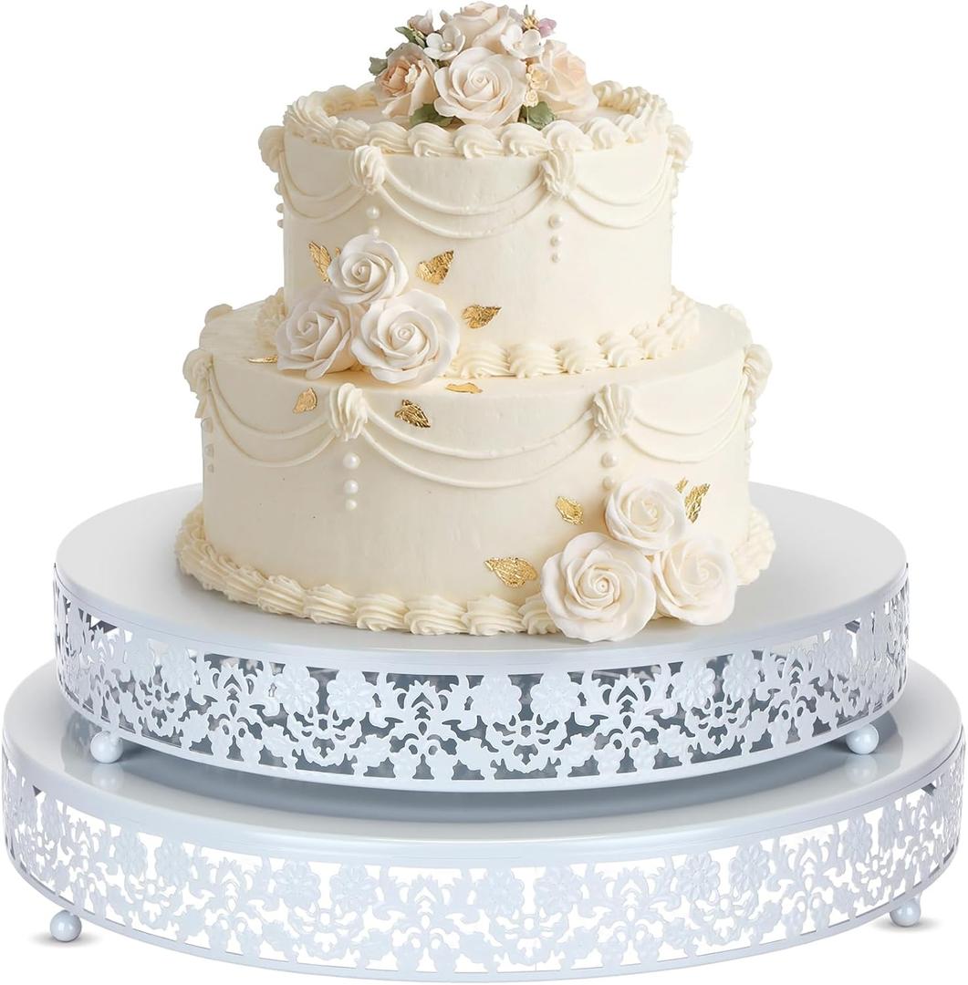 Wenqik 2 Pcs White Metal Cake Stand, 14" 16" Large Round Cupcake Stand