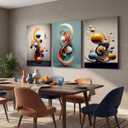 3pcs Modern Abstract Canvas Wall art Three-Dimensional Geometric Spheres Wall Decor Pictures Minimalist Medieval Posters Prints for Living Room Bedroom Office Home decorate Prepare to hang