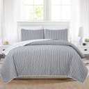 Market & Place 3 Piece Reversible Quilt Set with Shams | All-Season Soft & Lightweight Bedspread with Modern Striped Pattern | Nora Collection (King, White/Grey)