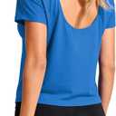 Totatuit Womens Open Back Workout Tops Cap Short Sleeve Cotton Cropped Tee Loose Yoga Athletic Shirts Gym Crop T-Shirts (Large, Blue)