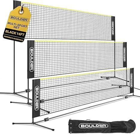 Boulder Portable Badminton Pickleball Net - Foldable/Extendable Poles for Multiple Sports Heights (UP to 5 ft) - Ideal for Tennis, Pickleball, Soccer Tennis - Easy Setup