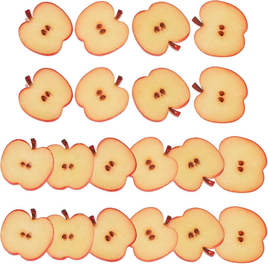 18 PCS Artificial Apple Slices Realistic Fruit Lifelike Plastic Decoration Office Home Faux Realistic Fruit Ornament Festival Party Tabletop Wedding (Red) (J)