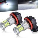 Super Bright 3000lm H8 H11 LED Fog Lights Bulbs DRL High Power 3030 Chips with Projector Lens Replacement for Cars Trucks, 6000K Xenon White