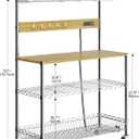 Bakers Rack with Power Outlet & Storage, 33 Inch Microwave Stand Kitchen Shelf Storage Rack, Coffee Bar Cart with Wheels & Hooks, 4-Tier Metal Kitchen Shelves Cart, Chrome