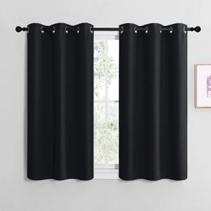 NICETOWN Blackout Curtain Panels for Bedroom, Black, 2 Panels, W29 x L36-inch, Thermal Insulated Grommet Top Blackout Draperies and Drapes for Basement