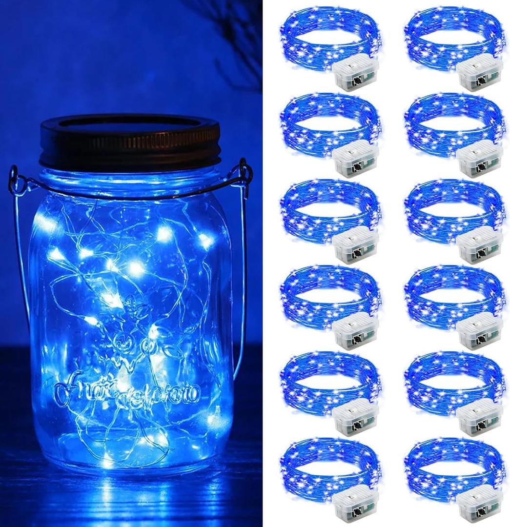 ZGWJ 12 Pack Fairy Lights Battery Operated, 7ft 20 Mini LED Fairy String Lights Silver Wire 3 Modes for DIY, Parties, Wedding, Bedroom, Halloween Christmas Decoration Blue (12, Blue)