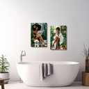 XLMDYYSW African American Wall Art Bathroom Decor 2 Piece Green Botanical Black Girl Pictures Black Woman Canvas Print Modern Artwork for Toilet Home Framed (12.00" x 16.00" x 2PCS)