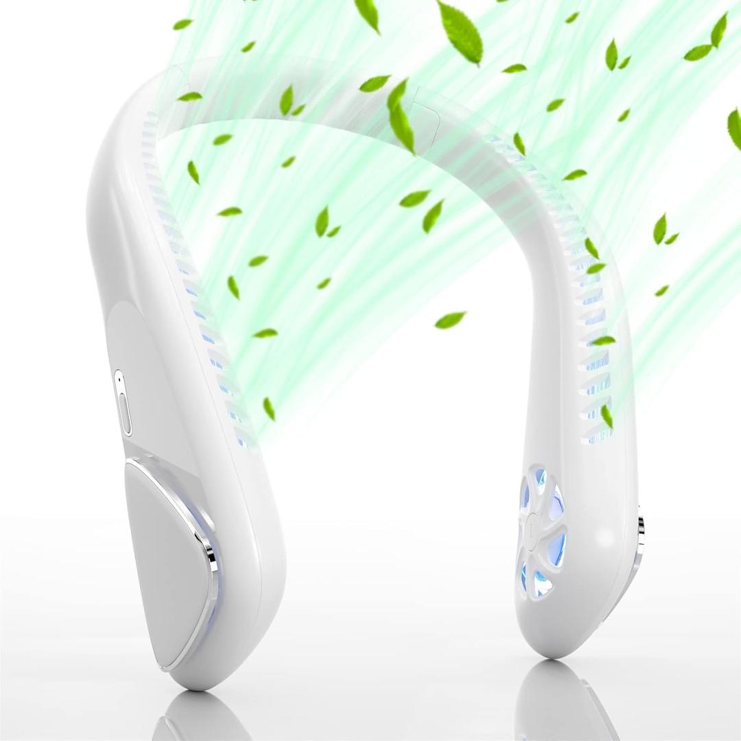 Kternay Bladeless Neck Fan - Portable Neck Fans with 3 Wind Speed,USB Rechargeable Personal Neck Fan, Hands-Free Design USB Fan - Ideal for Outdoor Activities and Travel (White)